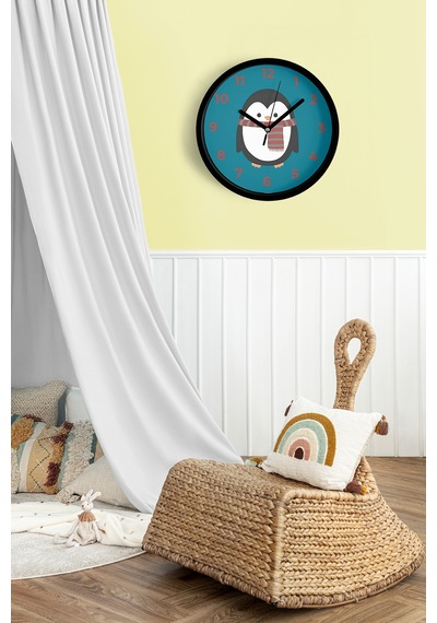 Sevimli Penguen Çocuk Odası Duvar Saati - 25cm - Önü Camlı Siyah Kasa - Sessiz Mekanizma-jh1081 Siyah