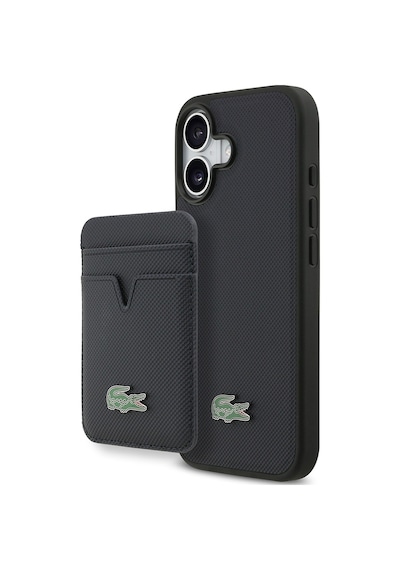Apple Uyumlu iPhone 17 Kılıf Lacoste Lisanslı M-safeli Pu Pike Desenli Metal Logolu Kartlıklı Kapak Lacivert Lacivert