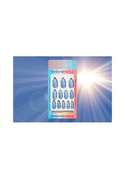 Işıkda Renk Değiştiren Sihirli Takma Tırnak 12 Adet Mavi Itici+yapıştırıcı+törpü Set