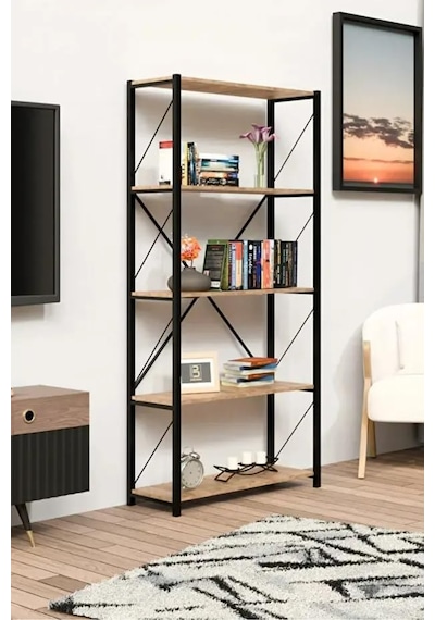 Tr 5 Raflı Kitaplık Metal Çerçeveli Modern Raf - Çalışma Odası, Ofis, Salon Kitaplığı Ve Evrak Rafı Atlantik Diğer