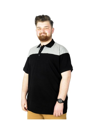 Mode Xl Büyük Beden T-Shirt Polo Double Color 22337 Siyah 001
