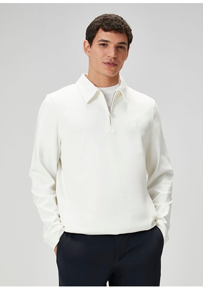Beymen Club Beyaz Yarım Fermuarlı Polo Sweatshirt Beyaz