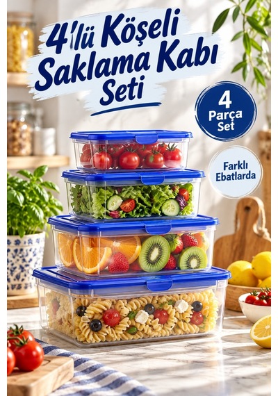 4 Lü Köşeli Saklama Kabı Seti