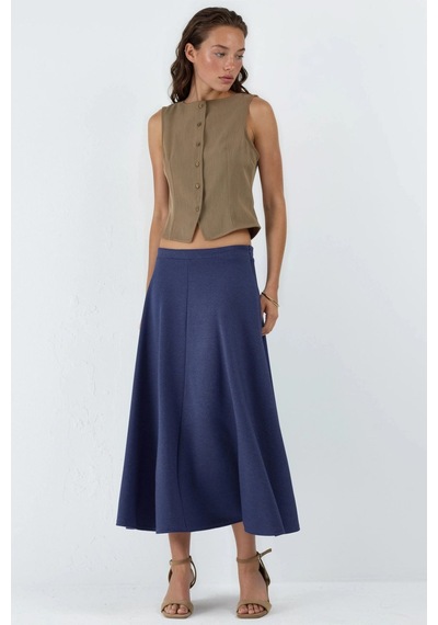 Hiccup Busem Yüksek Bel A Kesim Midi Etek Gök Mavisi