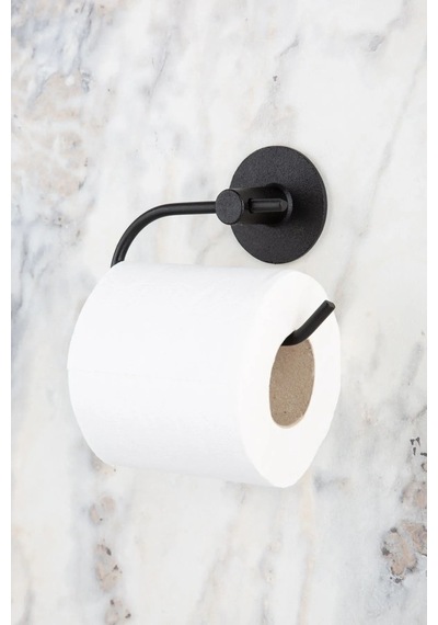 MultiStore Siyah Yuvarlak Yapışkanlı Uzun Havluluk / Açık Tuvalet Kağıtlığı 2li Banyo Seti Siyah