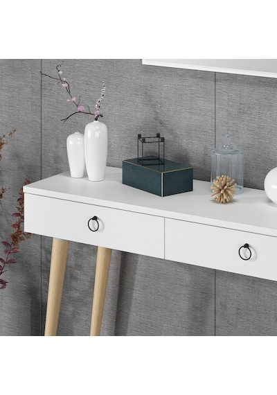 Dekorosso Arden Ahşap Ayaklı Kare Aynalı Modern Dekoratif Dresuar (497931991) Beyaz