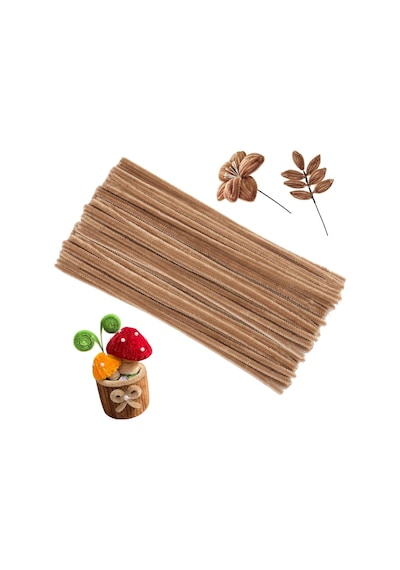 25 Adet Bej Renkli Şönil, Eğitici Şönil Seti, Tüylü Tel, 30 Cm, Peluş Tel