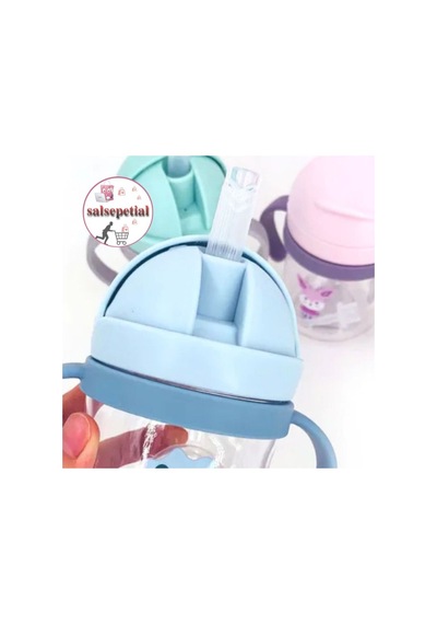 250ml Figürlü Pipeti Suluk Bebek Matara Sevimli Su Şişesi Bebek Pipetli Yatarken Içme Aparatı Var Mavi