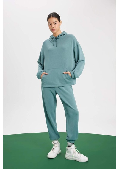 DeFacto Fit Oversize Geniş Kalıp Premium Kapüşonlu Kanguru Cepli Sporcu Kadın Sweatshirt - Yeşil B5206AX24SPGN1191