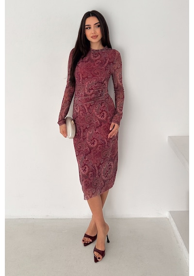 Noa & Noa Kadın Paisley Desenli Midi Elbise Burgundy Veil Bordo Noa & Noa Kadın Paisley Desenli Midi Elbise Burgundy Veil Bordo