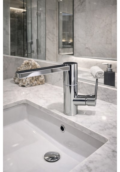 Modern Tek Kollu Krom Lavabo Bataryası Banyo Musluğu Aç-kapa Döner Boru Sıcak Soğuk