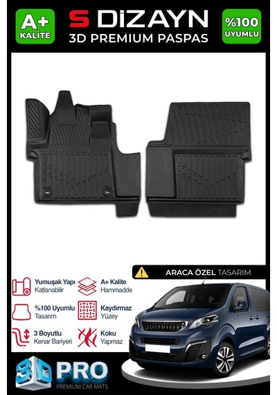 Peugeot Expert Traveller 3d Pro Havuzlu Paspas 2016 Üzeri A+ Kalite 3ds-sdz034