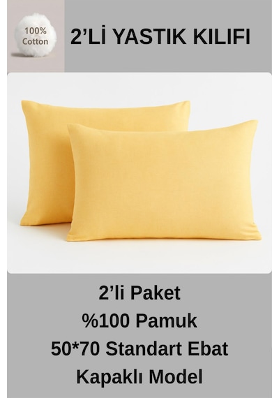 Oznhome %100 Pamuklu 2'li Yastık Kılıfı 50 70 Yastık Kılıfı Sarı