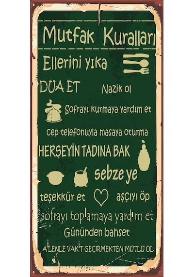 Mutfak kuralları tablosu (10 CM X 20 CM) mini retro ahşap poster