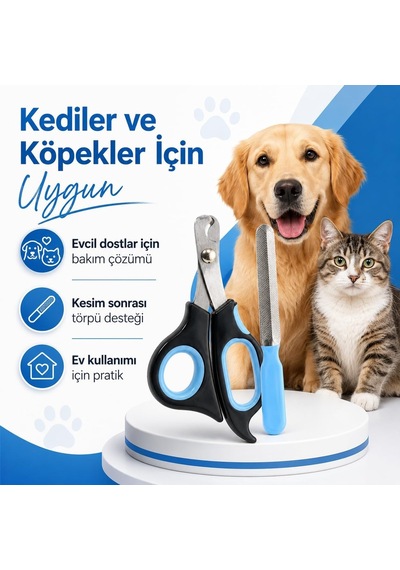 Kedi Ve Köpek Tırnak Makası - Evcil Hayvan Tırnak Kesme Makası Ve Metal Törpü - 2 Parçalı Ergonomik Pati Bakım