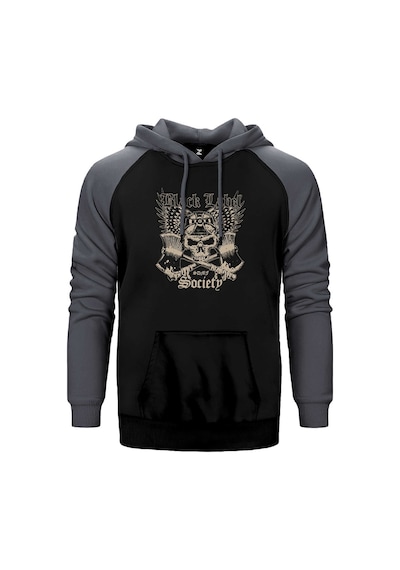 Black Label Society Skull Classic Gri Renk Reglan Kol Kapşonlu Sweatshirt Gri