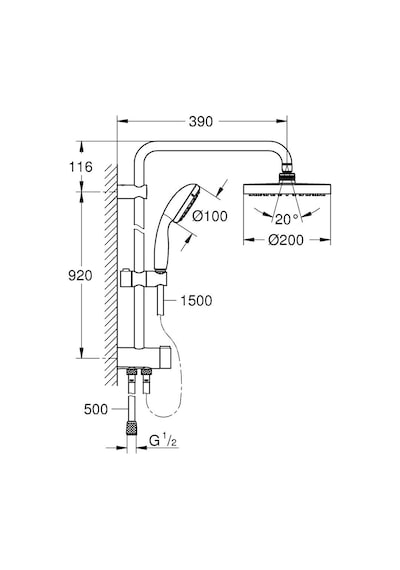 Grohe New Tempesta System 200 Duvar Bağlantılı Divertörlü Duş