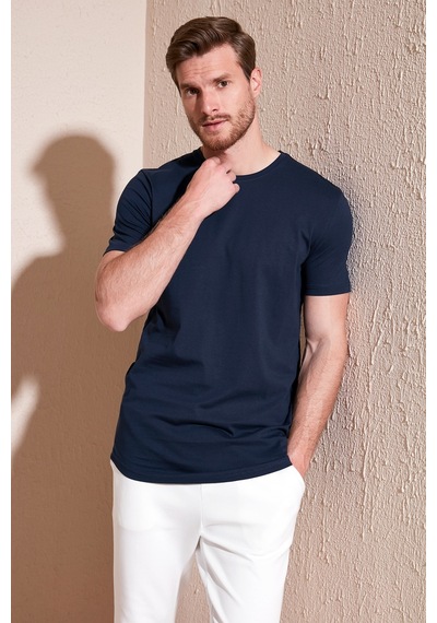 Buratti % 100 Pamuk Regular Fit Bisiklet Yaka T Shirt Erkek T Shirt 5902511 Indigo