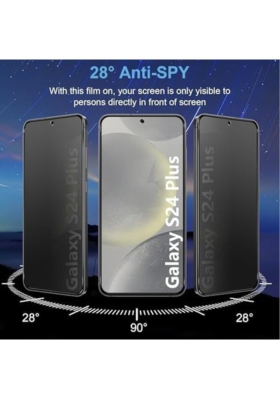 Galaxy S24 Plus İçin Privacy Temperli Cam 2 Adet - Yanlardan Siyah Görünüm, Kavisli Kenar, Parmak İzi Azaltıcı, Ultra İnce 0.3mm, Hassas Kesim