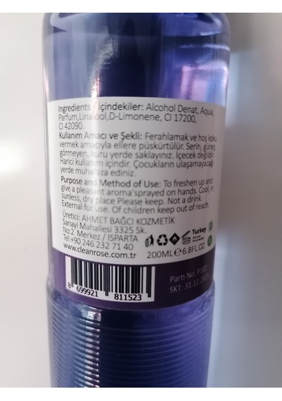 Cleanrose Lavanta Kolonyası Cam Şişe 200ml