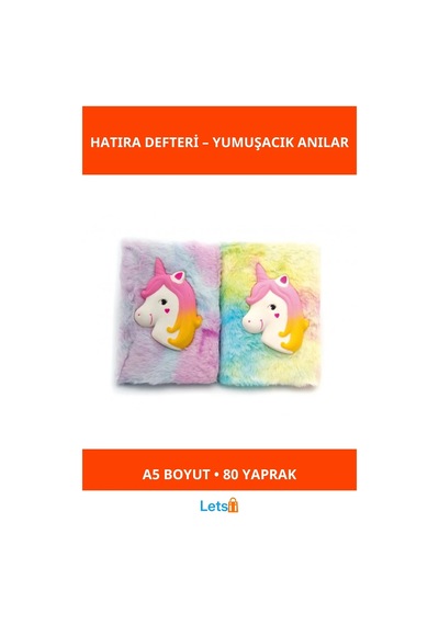 Kabartmalı Unicorn Tasarımlı Peluş Hatıra Defteri A5 80 Yaprak Çok Renkli
