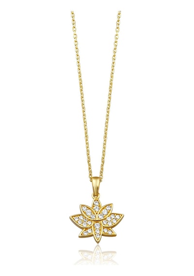 14 Ayar Altın Taşlı Lotus Çiçeği Kolye