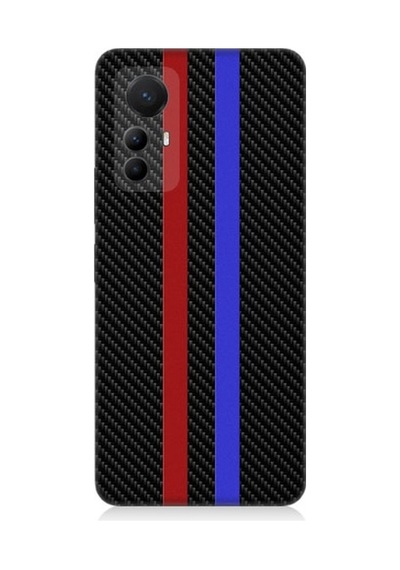Xiaomi Mi 12 Pro Uyumlu Bordo Mavi Karbon Desenli Silikon Kılıf