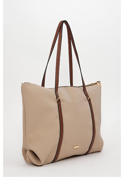 Lovelystore Çift Saplı Paraşüt Kumaş Büyük Boy Shopper Çanta Üniversite Ofis Anne Bebek Omuz Çantası 47x30x15 Krem