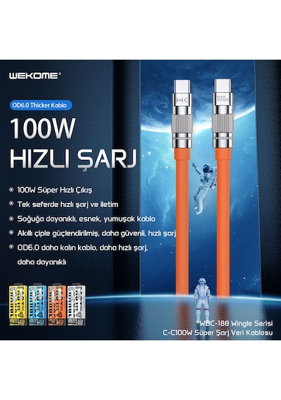 Wekome WDC-188 100 W Type-c To Type-c Hızlı Şarj Kablosu Beyaz
