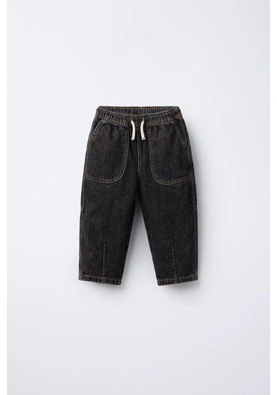 Magu Erkek Çocuk Pamuklu Siyah Denim Jogger Pantolon Büyük Cepli, Lastik Belli Antrasit