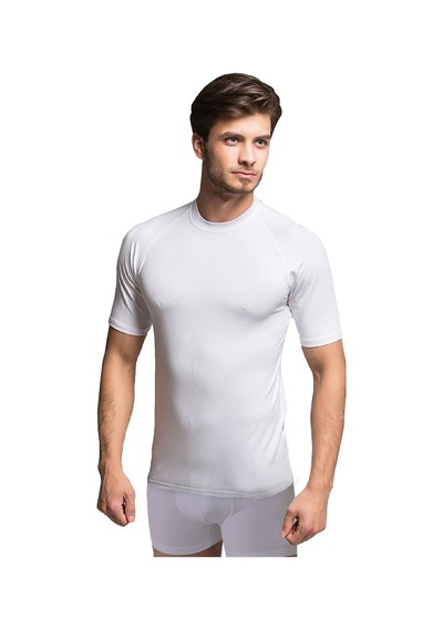 Thermoform Bambu Erkek Bisiklet Yaka Tişört Kısa Kollu Fanila Atlet Ve Boxer Şort Seti Beyaz Çok Renkli