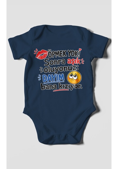 Morivokids Dayıya Özel Kısa Kollu Bebek Body %100 Pamuk Zbn169-kk Lacivert