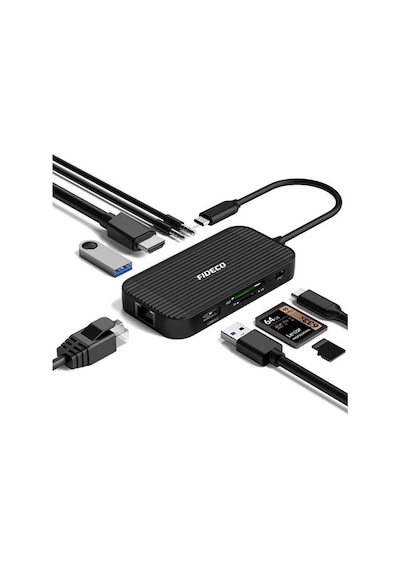 Fideco Type C To 4K Hdmi Gigabit Ethernet Usb 3.0 Hub 9 In 1 (519128014)