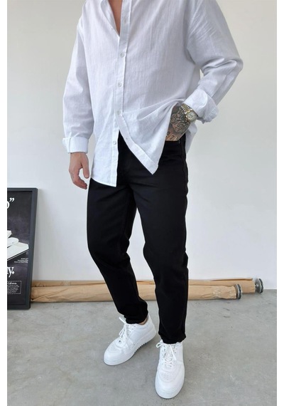Siyah Basic Boyfriend Pantolon Siyah