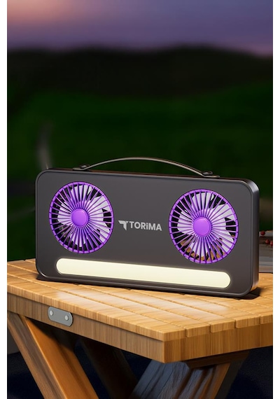 Torima F-23 Siyah Led Işıklı Çift Fanlı Mini Masaüstü Vantilatör 1200mah Şarjlı, Type-c Girişli, Taşınabilir Fan