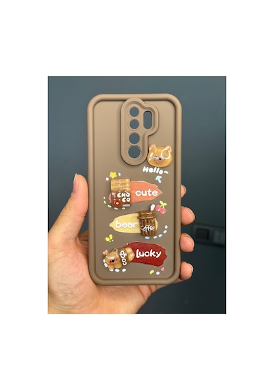 Fibaks Redmi Note 8 Pro Uyumlu Kılıf Tasarımlı Desenli Kamera Korumalı Ayıcık Kahve Renkli Yumuşak Silikon Kapak