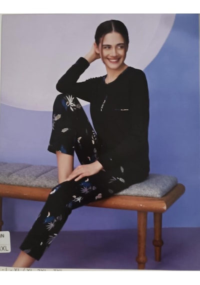 Miss Klein Kadın Büyük Beden Düğme Yaka Pamuklu Likralı Uzun Kol Pijama Takımı 1139 - 1 Adet Siyah Miss Klein Kadın Büyük Beden Düğme Yaka Pamuklu Likralı Uzun Kol Pijama Takımı 1139 - 1 Adet Siyah