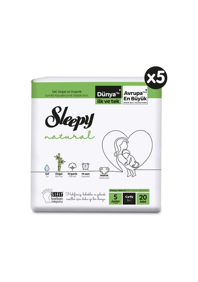 Sleepy Natural Bebek Bezi 5 Numara Junior Büyük Fırsat Paketi 100 Adet 5'li