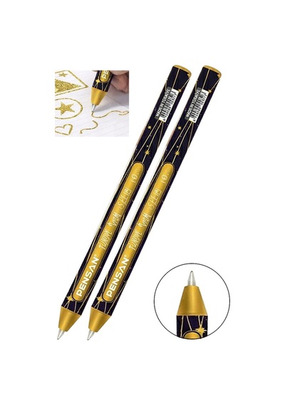 Altın Sarı Simli Tükenmez Kalem 2 Adet Pensan Jely Simli Pilot Kalem Ergonomik Tutuş Yumuşak Yazım Siyah Defter Renkli