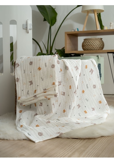 Eifin 4 Katlı Çok Amaçlı Müslin Örtü & Battaniye %100 Pamuk, Kutulu Oeko-teks Sertifikalı 80x80 Cm Beyaz