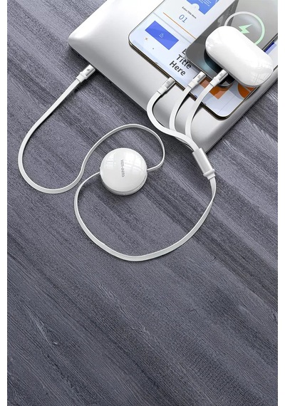 Ven-dens Vd-dca08 100 W Pd 3 Ü 1 Arada Makaralı Şarj Kablosu, Type-c, Lightning Ve Micro, Beyaz