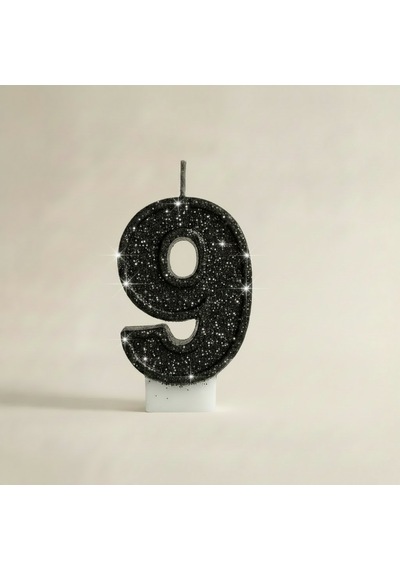 Siyah Simli Doğum Günü Mumu Pasta Mum 9 Yaş