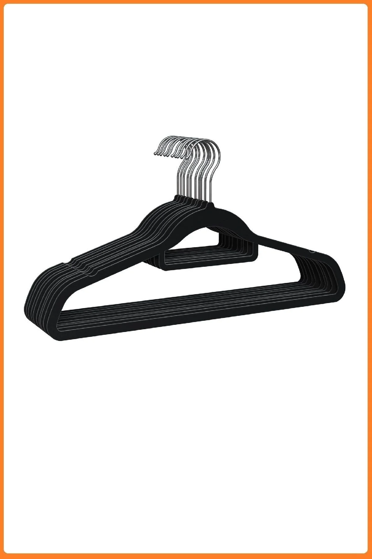 Kadife Askı, Pantolon Askısı, Elbise Askısı, Yüksek Kalite Kadife Kıyafet Askısı, 41 Cm, 10 Adet Siyah