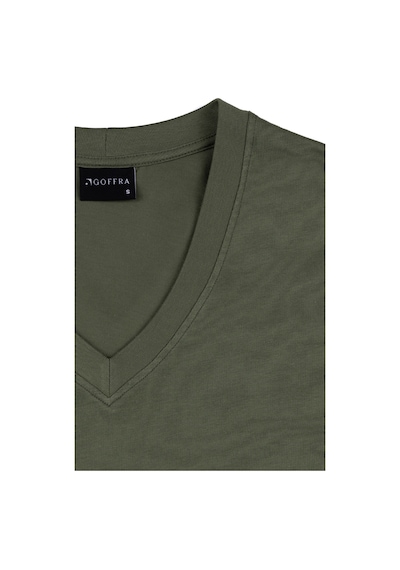 Goffra Kadın Vision V Yaka Premium Kalite Yoğun Dokulu Pamuklu T-shirt Haki W102-r0220-06