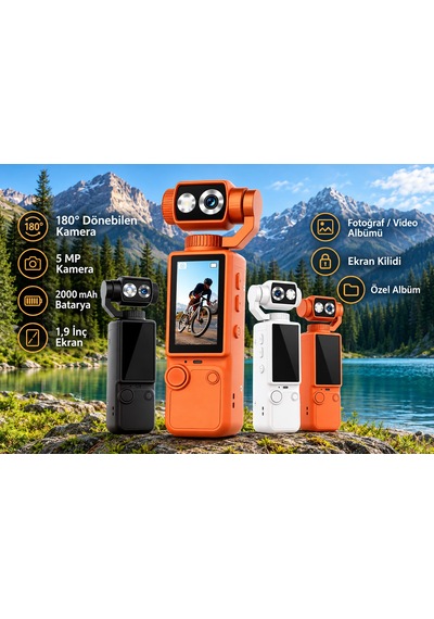 Q8 Dijital Mini Tripod Standlı 32 Gb Hafıza Kartlı Kamera Hd Video Kaydı Fotoğraf Çekimi Vlog Çekimi 180 Derece Dönebilen Lens 2.0 İnç Ekran 2000mah Batarya Aksiyon Kamerası Otomatik Odaklanma