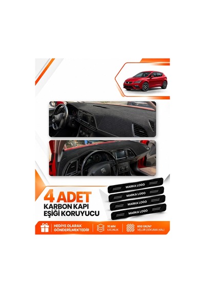 Seat Leon 2013-2020 Uyumlu Torpido Koruma Koruyucu Kılıfı Halısı Örtü Göğüs Panel - Siyah