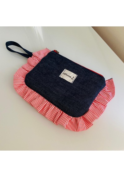 İdiluna Kırmızı Fırfırlı, Kulplu Lacivert Denim Makyaj Çantası / Clutch Lacivert - Kırmızı İdiluna Kırmızı Fırfırlı, Kulplu Lacivert Denim Makyaj Çantası / Clutch Lacivert - Kırmızı