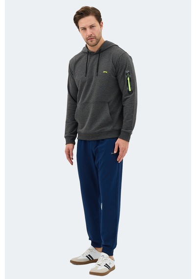 Slazenger Ozzy In Erkek Kanguru Cepli Kapüşonlu Koyu Gri Sweatshırt Koyu Gri