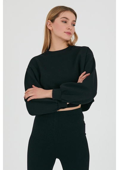 Kadın Bisiklet Yaka 3 İplik Sweatshirt Siyah