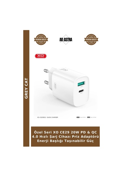 Özel Seri Xo Ce29 20w Pd & Qc 4.0 Hızlı Şarj Cihazı Priz Adaptörü Enerji Başlığı Taşınabilir Güç
